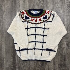 Vintage 80s Backroad Blues Floral Hand Knit Cottagecore Sweater